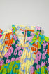 Abstract Print Ruffled Mock Neck Pleated Blouse