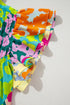 Abstract Print Ruffled Mock Neck Pleated Blouse
