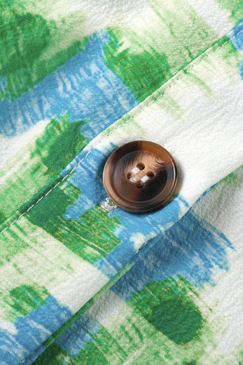 Abstract Print Ruffled Mock Neck Puff Sleeve Blouse