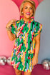 Abstract Print Ruffled Mock Neck Shift Dress