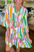 Abstract Print Ruffled Sleeve A Line Mini Dress