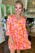 Abstract Print Ruffled Sleeve A Line Mini Dress