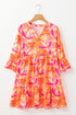 Abstract Print Ruffled Sleeve A Line Mini Dress