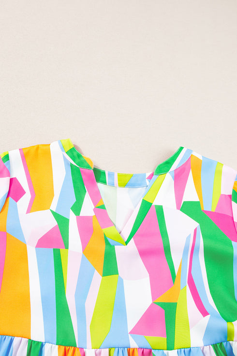 Abstract Print Ruffled Sleeve A Line Mini Dress