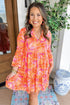 Abstract Print Ruffled Sleeve A Line Mini Dress