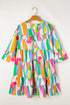 Abstract Print Ruffled Sleeve A Line Mini Dress
