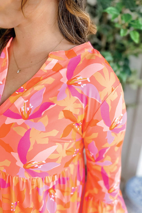 Abstract Print Ruffled Sleeve A Line Mini Dress