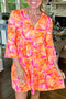 Abstract Print Ruffled Sleeve A Line Mini Dress