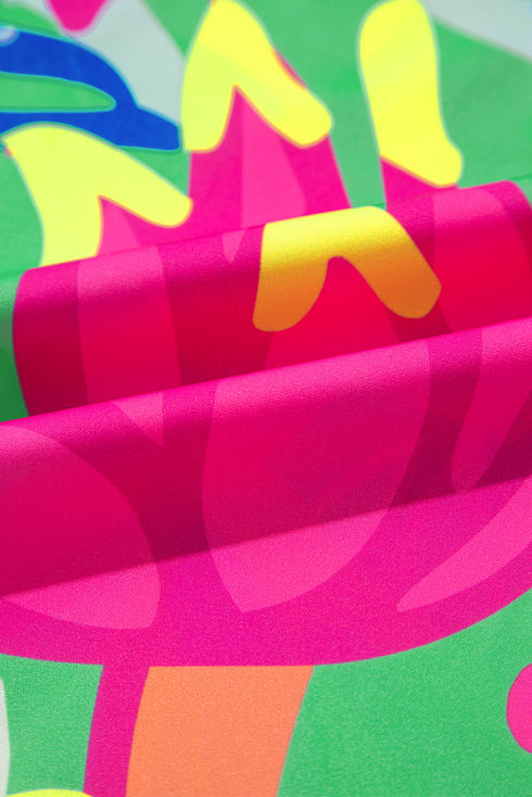 Abstract Print Ruffled Sleeve Button Front V Neck Blouse