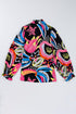 Abstract Print Ruffled Sleeve Button Front V Neck Blouse