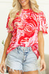 Abstract Print Ruffled Sleeve Mock Neck Blouse