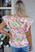 Abstract Print Ruffled Sleeve Satin Notched Neck Blouse