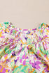 Abstract Print Ruffled Sleeve Satin Notched Neck Blouse