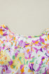 Abstract Print Ruffled Sleeve Satin Notched Neck Blouse