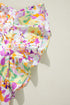 Abstract Print Ruffled Sleeve Satin Notched Neck Blouse