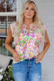 Abstract Print Ruffled Sleeve Satin Notched Neck Blouse