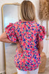 Abstract Print Ruffled Sleeve V Neck Blouse