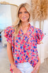 Abstract Print Ruffled Sleeve V Neck Blouse