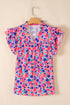 Abstract Print Ruffled Sleeve V Neck Blouse