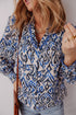 Abstract Print Scalloped Trim V Neck Long Sleeve Blouse
