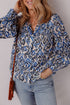 Abstract Print Scalloped Trim V Neck Long Sleeve Blouse