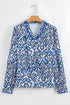Abstract Print Scalloped Trim V Neck Long Sleeve Blouse