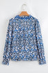 Abstract Print Scalloped Trim V Neck Long Sleeve Blouse