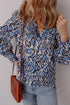 Abstract Print Scalloped Trim V Neck Long Sleeve Blouse