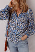 Abstract Print Scalloped Trim V Neck Long Sleeve Blouse