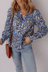Abstract Print Scalloped Trim V Neck Long Sleeve Blouse