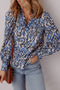 Abstract Print Scalloped Trim V Neck Long Sleeve Blouse