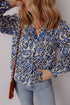 Abstract Print Scalloped Trim V Neck Long Sleeve Blouse