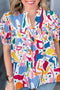Abstract Print Shirred Cuff Puff Sleeve Blouse
