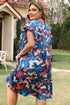 Abstract Print Shirred Ruffled Tiered Short Sleeve Mini Dress
