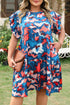 Abstract Print Shirred Ruffled Tiered Short Sleeve Mini Dress