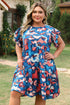 Abstract Print Shirred Ruffled Tiered Short Sleeve Mini Dress