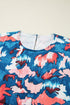 Abstract Print Shirred Ruffled Tiered Short Sleeve Mini Dress