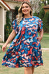 Abstract Print Shirred Ruffled Tiered Short Sleeve Mini Dress