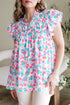 Abstract Print Shirred Yoke Ruffle Sleeve Relaxed Blouse