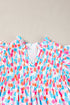 Abstract Print Shirred Yoke Ruffle Sleeve Relaxed Blouse
