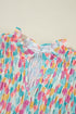 Abstract Print Shirred Yoke Ruffle Sleeve Relaxed Blouse