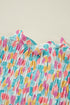 Abstract Print Shirred Yoke Ruffle Sleeve Relaxed Blouse
