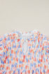 Abstract Print Shirred Yoke Ruffle Sleeve Relaxed Blouse
