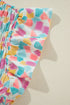 Abstract Print Shirred Yoke Ruffle Sleeve Relaxed Blouse