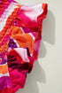 Abstract Print Shirred Yoke Ruffled Sleeve Blouse