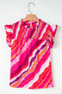 Abstract Print Shirred Yoke Ruffled Sleeve Blouse