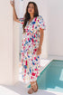 Abstract Print Short Puff Sleeve Tiered Maxi Dress