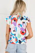 Abstract Print Smocked Bodice Ruffle Sleeve Blouse