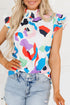 Abstract Print Smocked Bodice Ruffle Sleeve Blouse