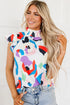 Abstract Print Smocked Bodice Ruffle Sleeve Blouse